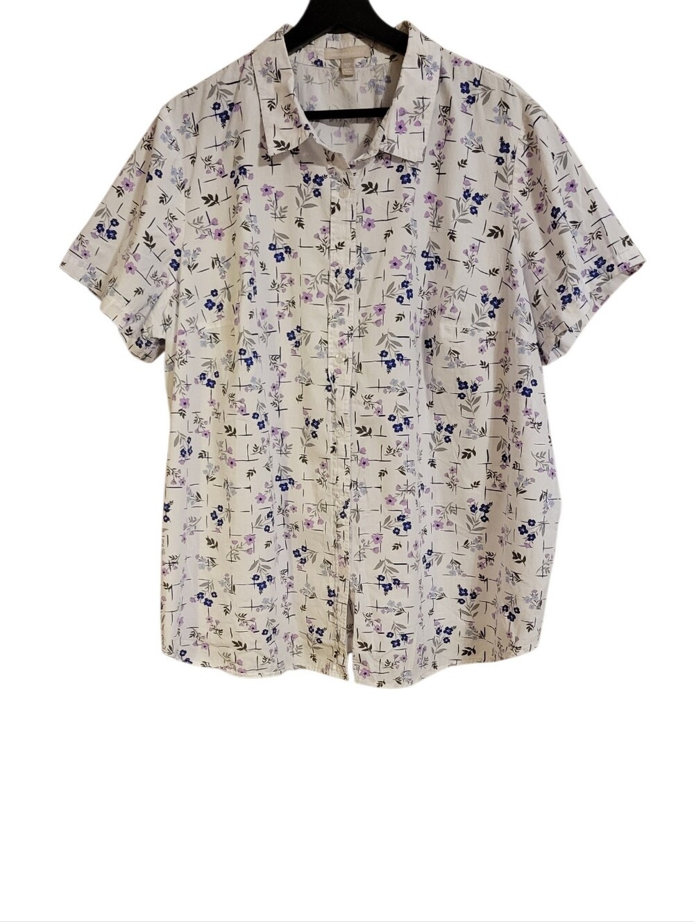 Woman Within White Purple Floral Button Up Shirt